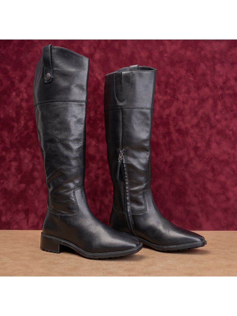 Sam Edelman Women Drina Black Leather Zip Lug Classic Riding Boots sz 6.5